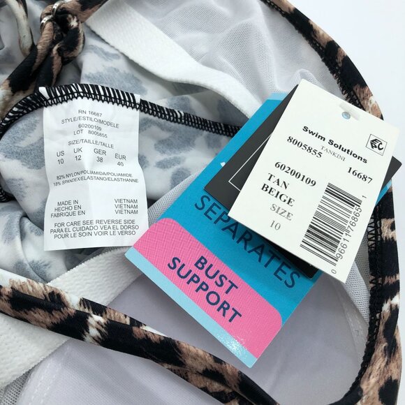 Swim Solutions Womens Leopard Print Tankini Swim Top Bust Support Brown 10 - Picture 6 of 7